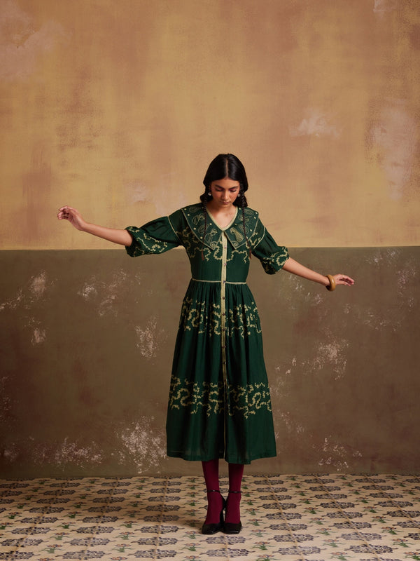 New Season Summer Fall 23-Dress Folk Cotton Emerald Spiral-SS24-FLKD-ES-Fashion Edit Cord Studio - Shop Cult Modern