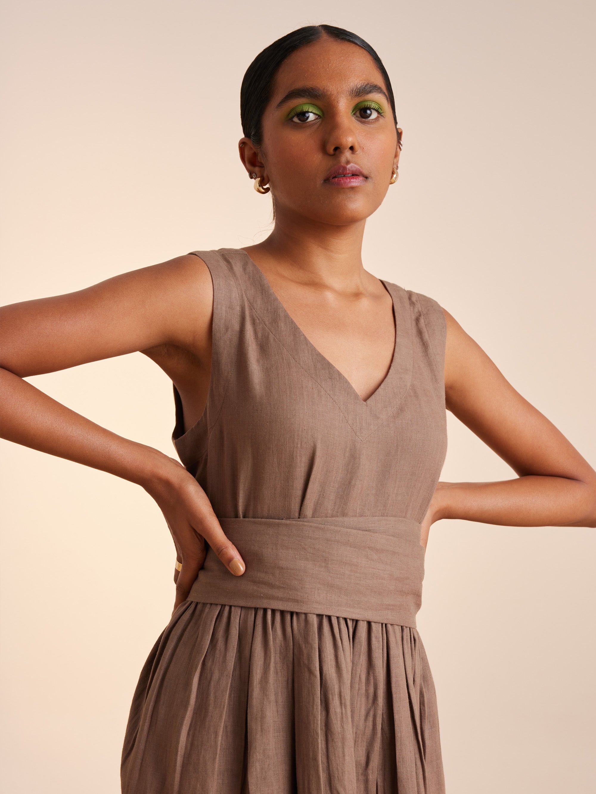 Buy Ash Grey Sleeveless Linen Dress by CORD - Shop Cult Modern