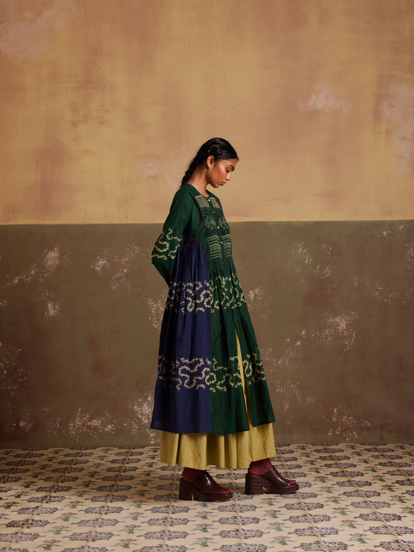 New Season Summer Fall 23-Dress Frida Cotton Indigo Emerald Spiral-SS24-FD-IES-Fashion Edit Cord Studio - Shop Cult Modern