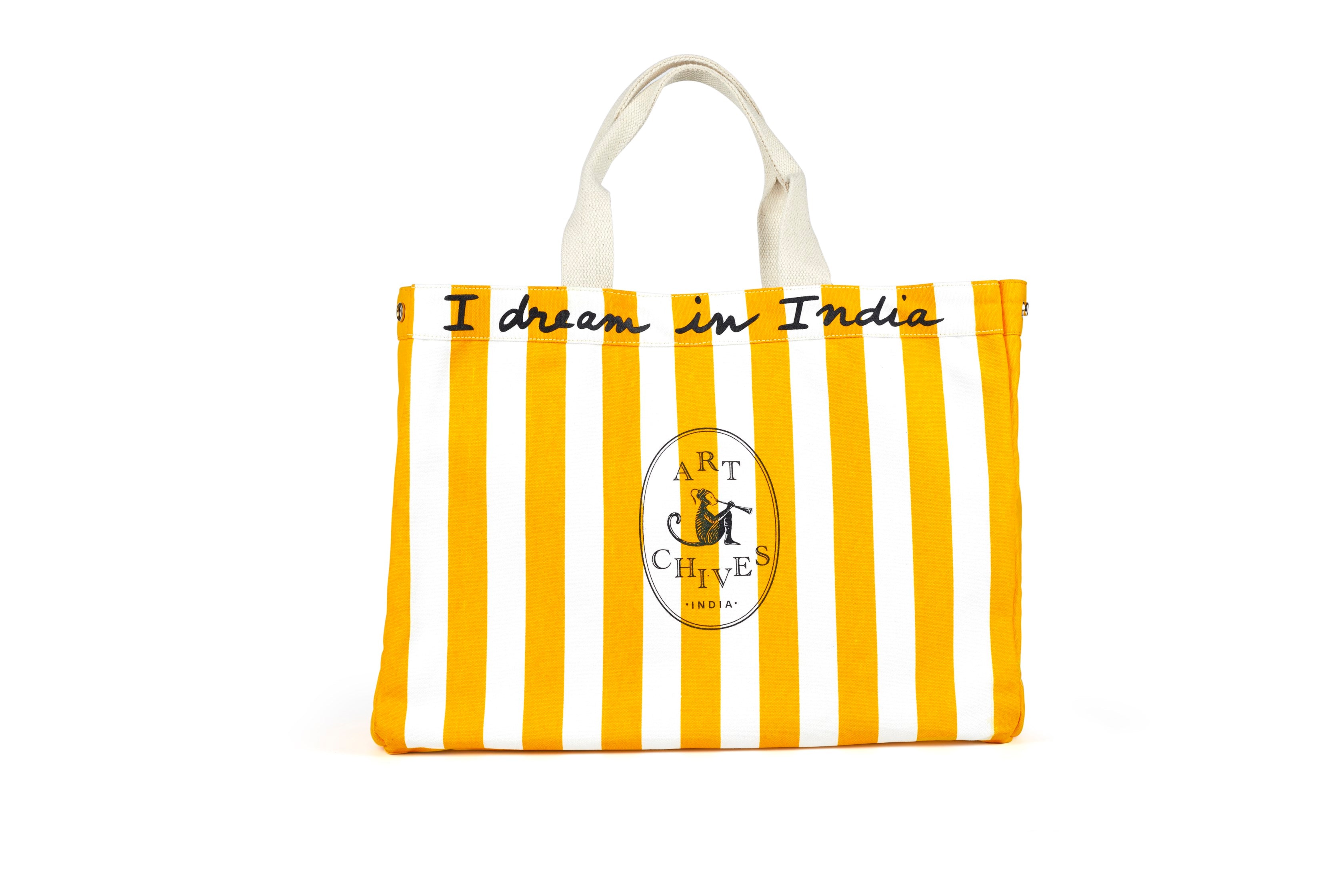 White & Yellow Large Shopper Bag, top Waterproof Beach Bag By Uriel Studio