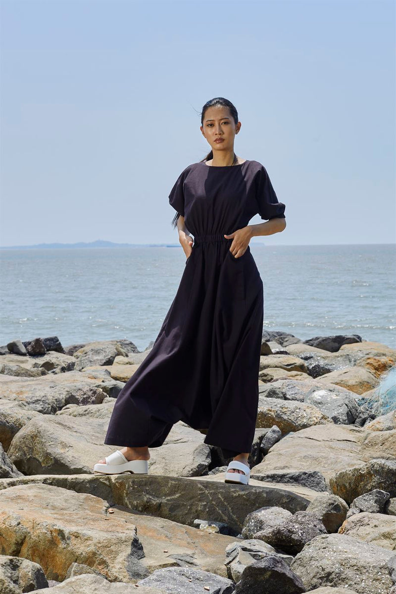 New Season Summer/Fall 23-Jumpsuit Sphara Cotton Black-MTSPHJS-NA Slub Black-Fashion Edit Mati - Shop Cult Modern