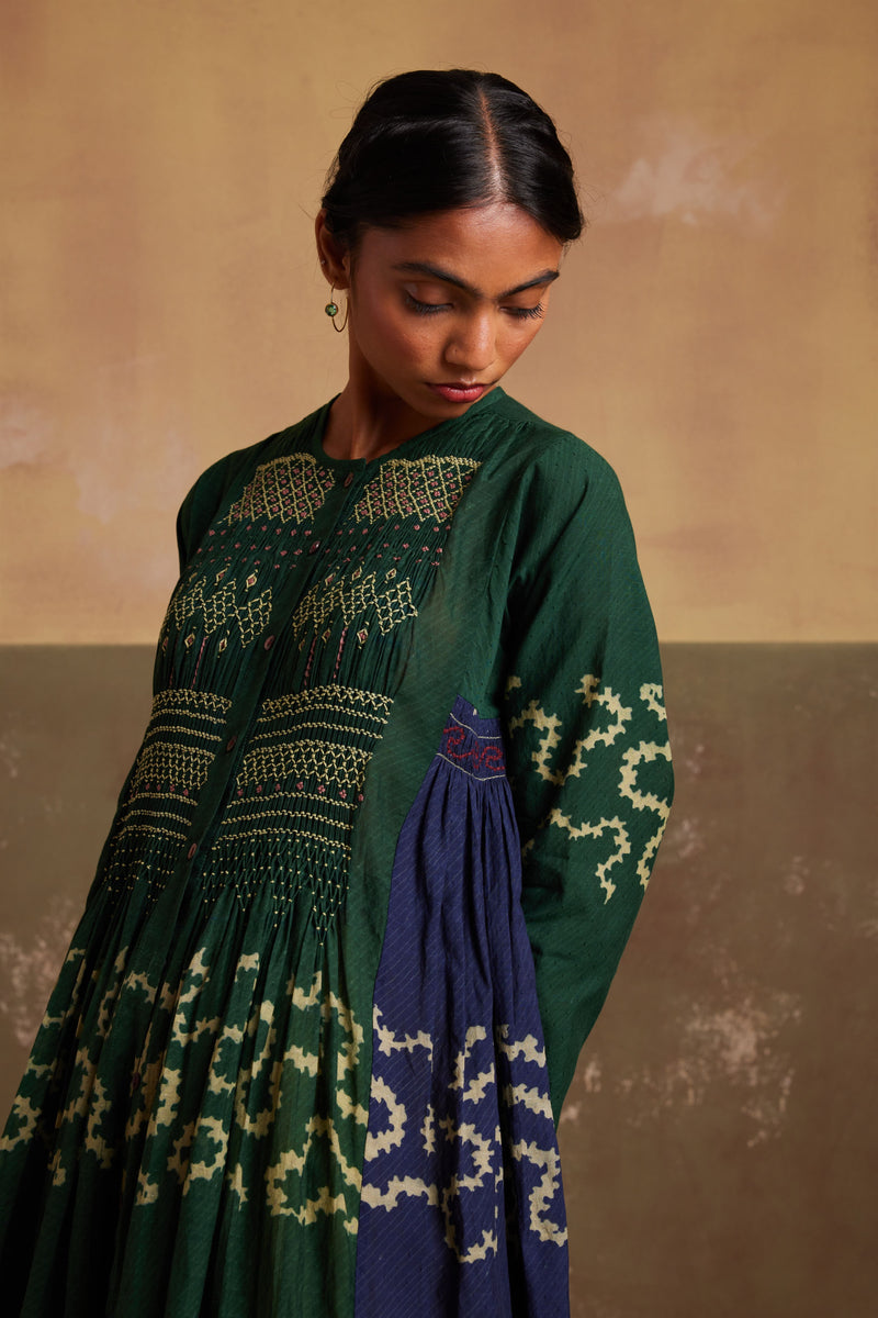 New Season Summer Fall 23-Dress Frida Cotton Indigo Emerald Spiral-SS24-FD-IES-Fashion Edit Cord Studio - Shop Cult Modern
