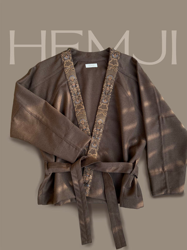New Season Summer to Fall 2023-Kimono Overlay Wrap Embroidered Wool Ecru-EC/W/066-Suzanne-Fashion Edit Hemji - Shop Cult Modern