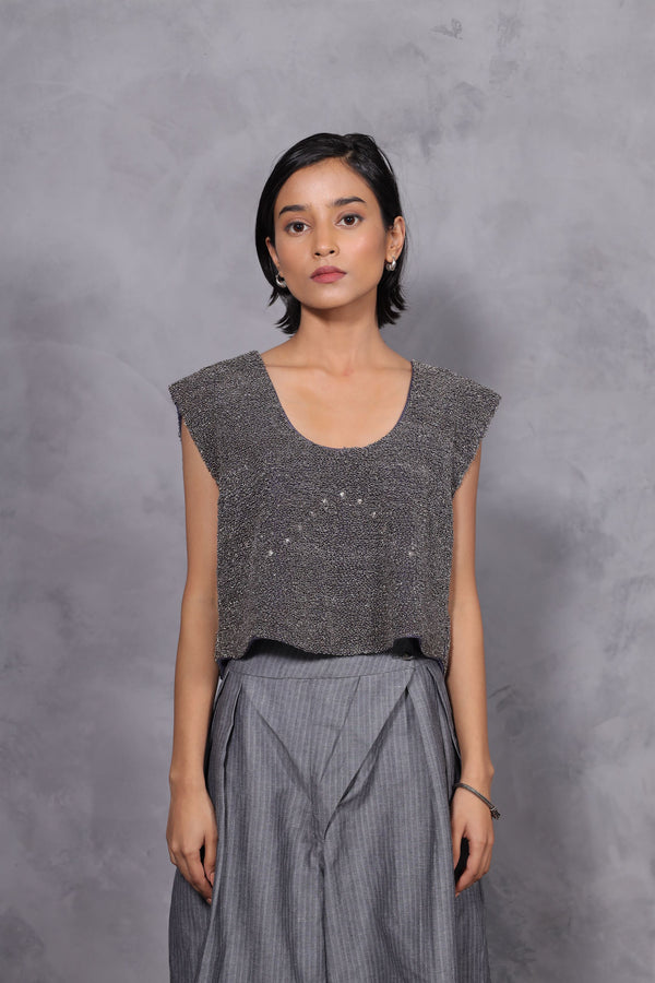 New Season Summer to Fall 2023-Limited Edition-Top Embroidered Cotton Charcoal-CH2/11-Senso-Fashion Edit Hemji - Shop Cult Modern