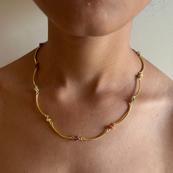 Demi Fine Jewelry-14k Gold Plated-Necklace-Arc Navratan Recycled Sterling Silver-N14/22-Fashion Edit Unbent - Shop Cult Modern