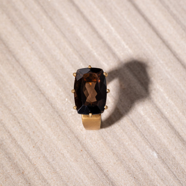 Demi Fine Jewelry-14k Gold Plated-Ring-Smoky Quartz Square Geo Recycled Sterling Silver-R38/23-Fashion Edit Unbent - Shop Cult Modern
