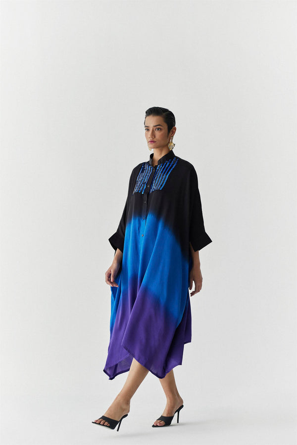 New Season Summer to Fall 2023-Kimono Thames Vegan Silk blackRoyal Blue to Purple-Studio Rigu-Fashion Edit Amazonico - Shop Cult Modern