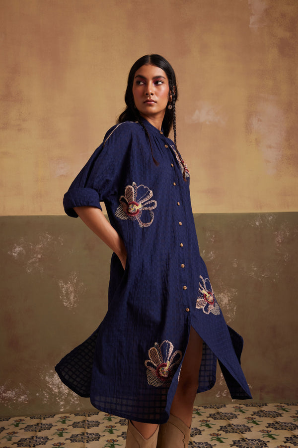 New Season Summer Fall 23-Dress Kaftan Shirt Cotton Indigo-SS24-KSD-IND-Fashion Edit Cord Studio - Shop Cult Modern