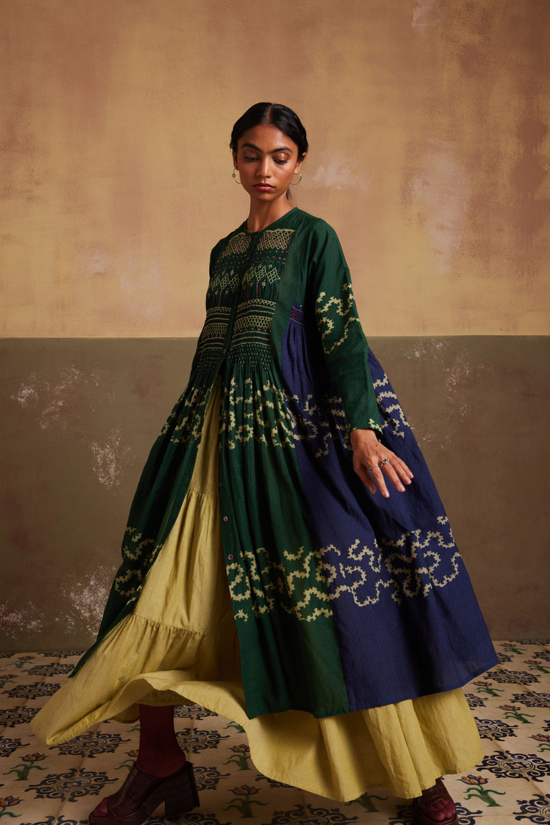 New Season Summer Fall 23-Dress Skirt Frida Co-Ord Set Cotton Indigo Emerald Spiral-SS24-FST-IES-Fashion Edit Cord Studio - Shop Cult Modern