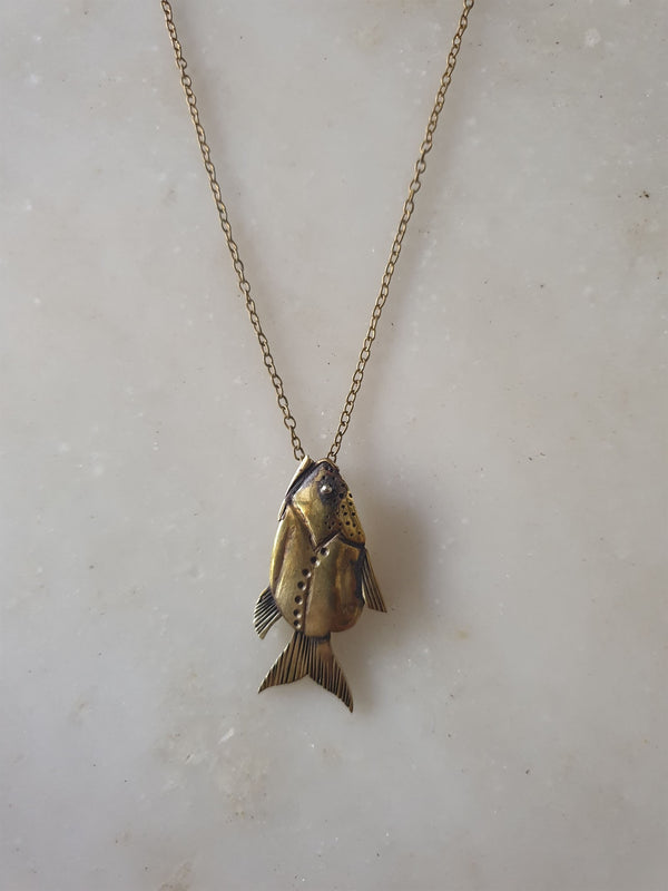 Chicory Chai   I   Fish  Pendant   -  Recycled and Upcycled Brass Jewelry - Shop Cult Modern