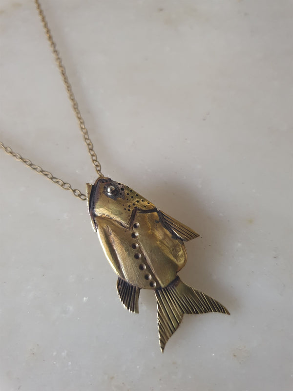 Chicory Chai   I   Fish  Pendant   -  Recycled and Upcycled Brass Jewelry - Shop Cult Modern