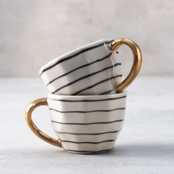 Home Artisan Esmee Striped Handmade Ceramic Cup with Golden Handle - Set of 2 - Shop Cult Modern
