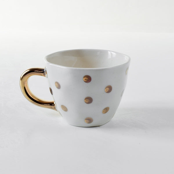 Home Artisan Esmira Golden Polka Dot Ceramic Cup with Golden Handle - Set of 2 - Shop Cult Modern