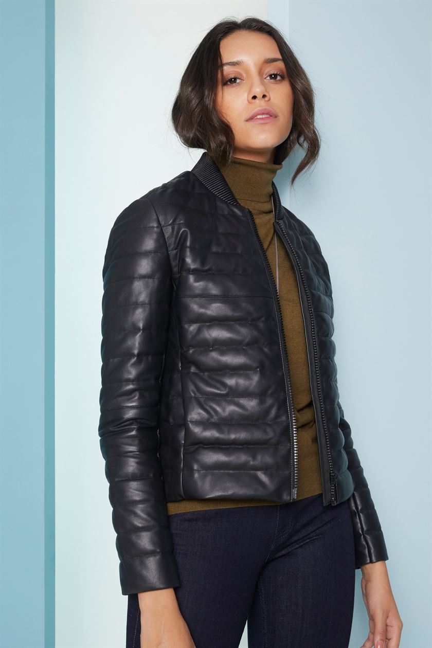 Perona I Womens-Outerwear-Down Fill Leather Jackets-Kaia  Pwa-Fv21-3040-Black AS8207
