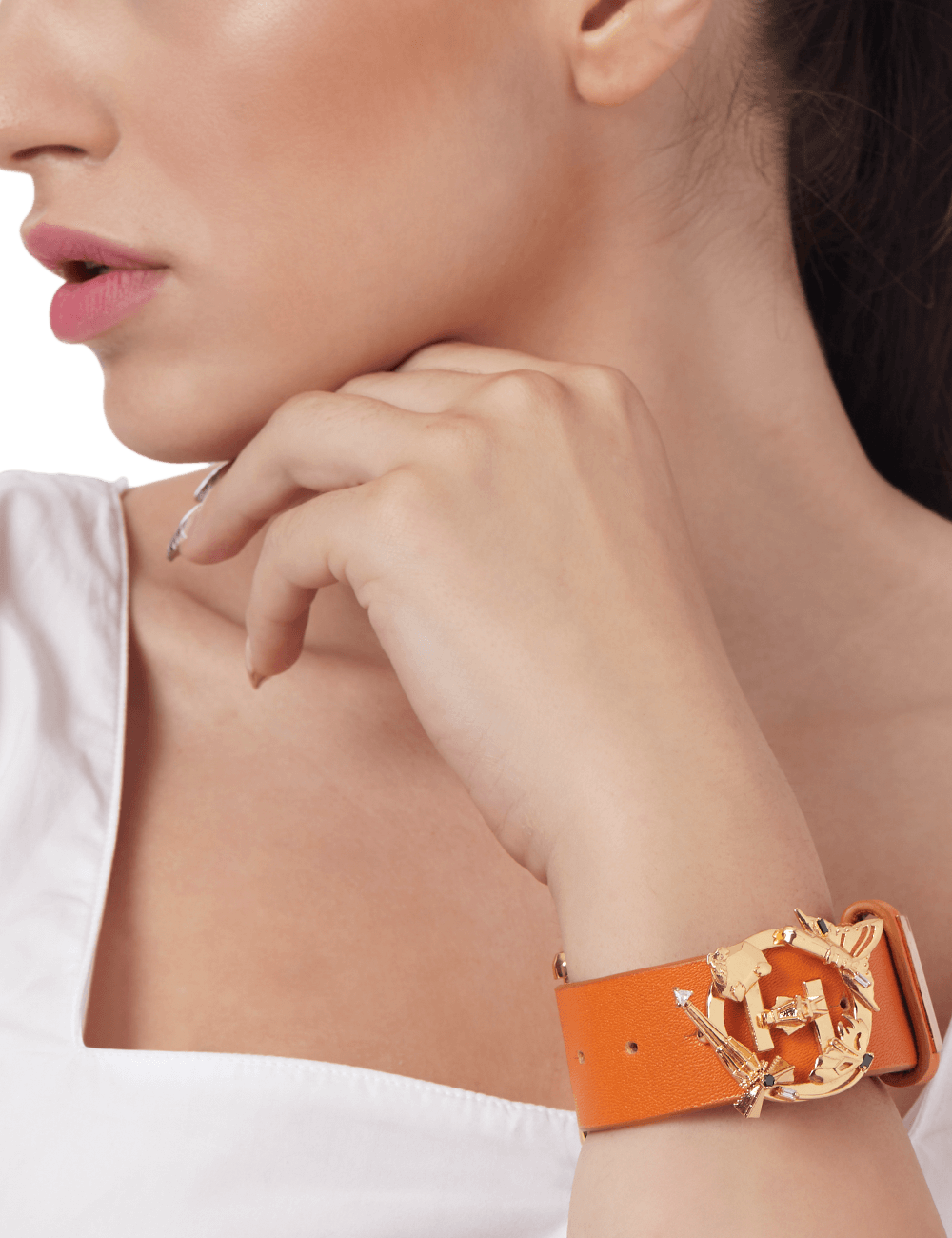 Outhouse - OH Series The Oh Monogram, Tangerine Double Wrap Leather Bracelet