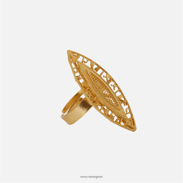 Roma Narsinghani Neelam Ring Ring The piece is set in brass, hand enameled with 18KT gold finesse. Each piece is unique and handcrafted by our artisans. RNLOVE05 - Shop Cult Modern