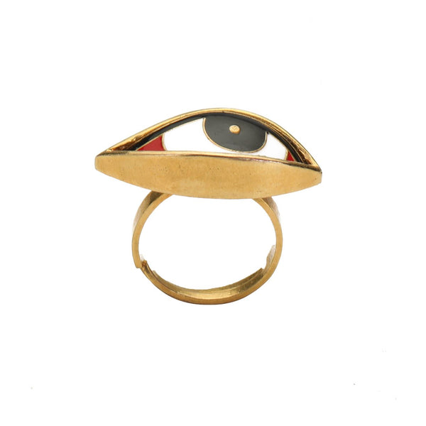 Roma Narsinghani Third eye ring Ring The piece is set in brass, hand enameled with 18KT gold finesse. Each piece is unique and handcrafted by our artisans. RNLOVE09 - Shop Cult Modern