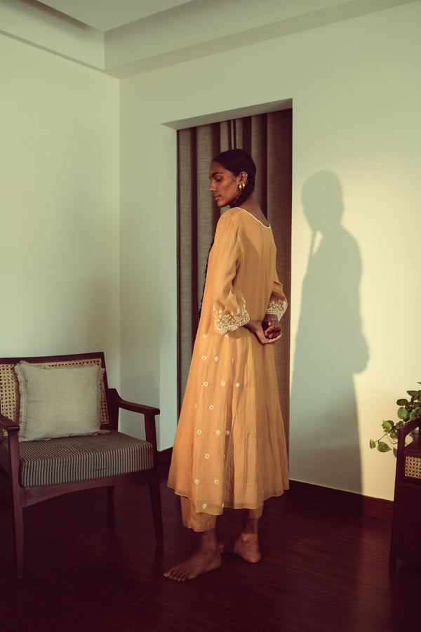 Sarang Kaur Britannia Mustard Chandni Kurta Pant Set Chanderi silk Chandni SK01298 - Shop Cult Modern