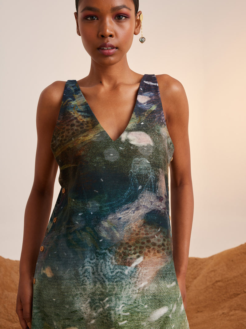 Summer Dress Sleeveless Zen-Underwater-Rayon  Ss23-Zd-Udw-Cord - Shop Cult Modern