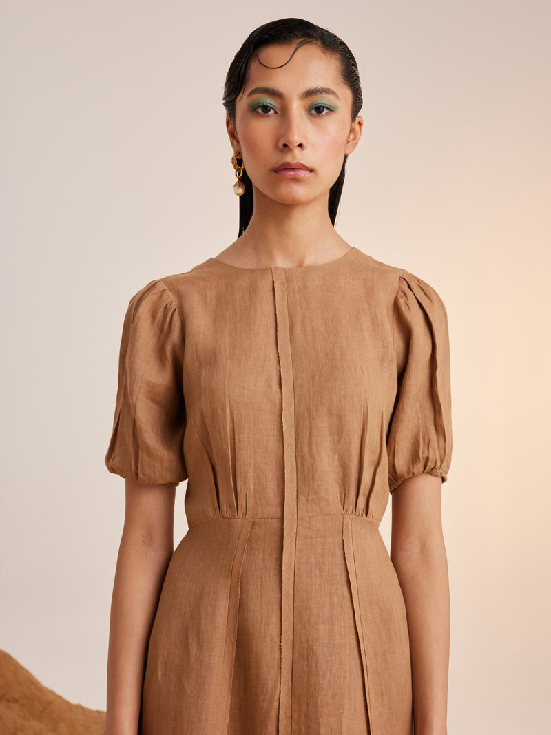 Summer Dress Panelled-Sand-Linen-Ss25-Pd-Sand-Cord - Shop Cult Modern