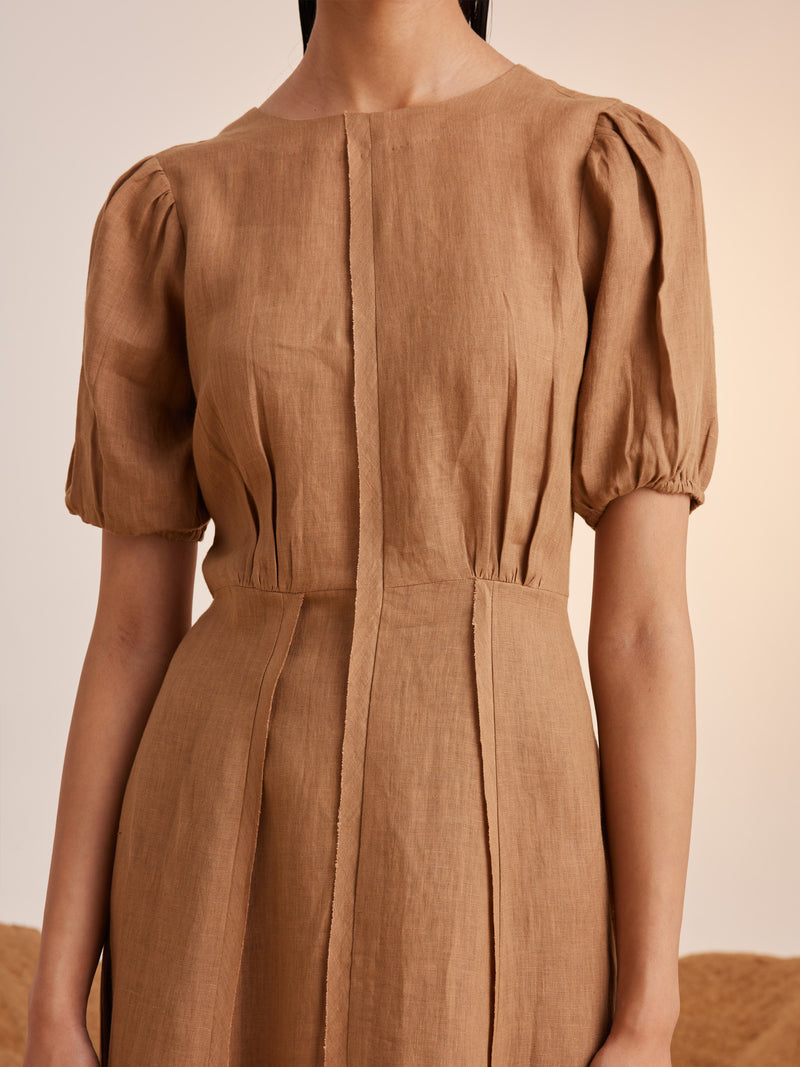 Summer Dress Panelled-Sand-Linen-Ss25-Pd-Sand-Cord - Shop Cult Modern