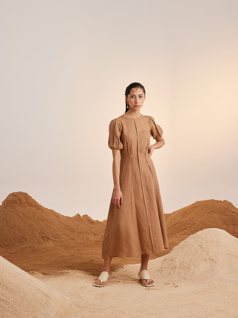 Summer Dress Panelled-Sand-Linen-Ss23-Pd-Sand-Cord - Shop Cult Modern