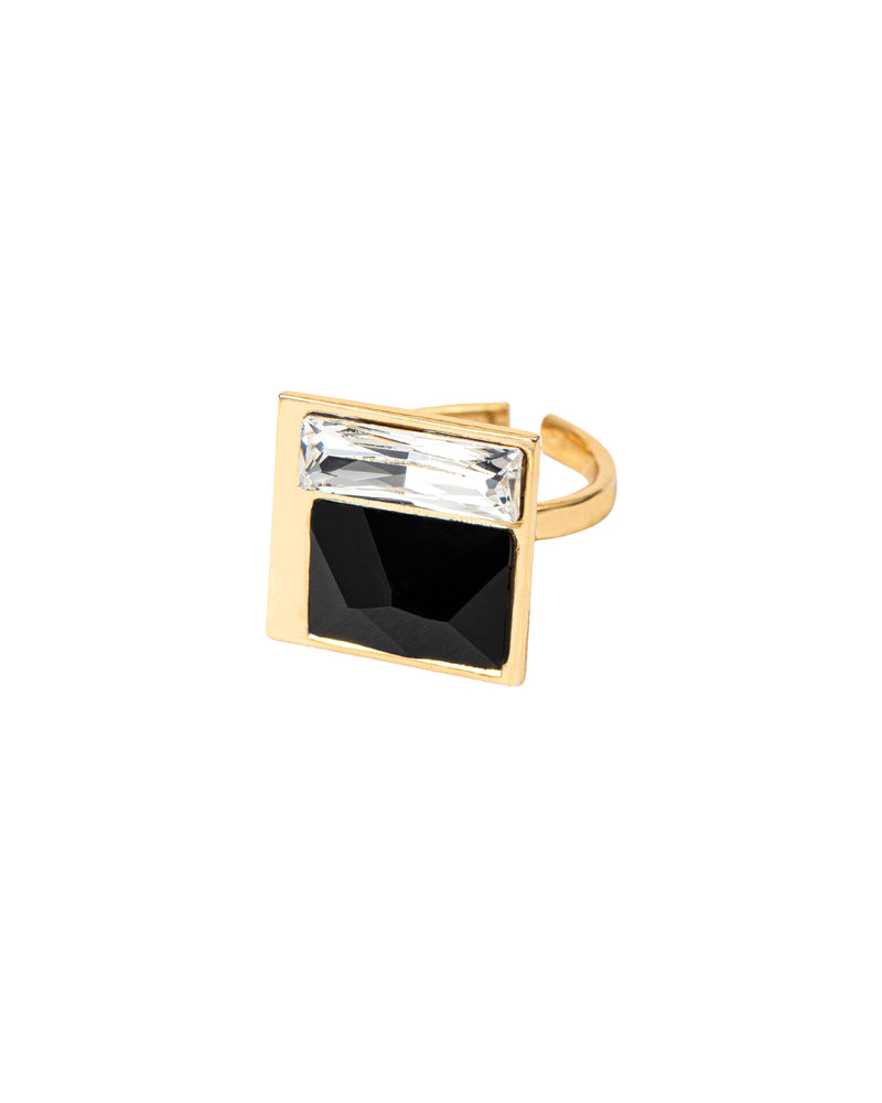 Fashion Jewelry-18k Gold Plated-Ring-Fusion Crystal-Black & White-VOYCE1014-Fashion Edit Voyce - Shop Cult Modern