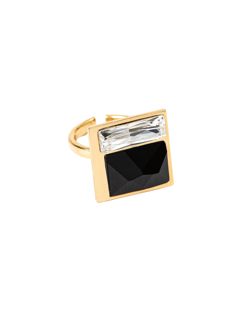 Fashion Jewelry-18k Gold Plated-Ring-Fusion Crystal-Black & White-VOYCE1014-Fashion Edit Voyce - Shop Cult Modern