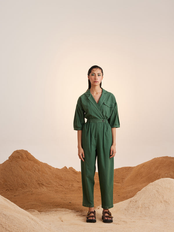 Summer Jumpsuit Topstitch Cotton Crinkle-Green-Ss23-Tsj-Grn-Cord - Shop Cult Modern