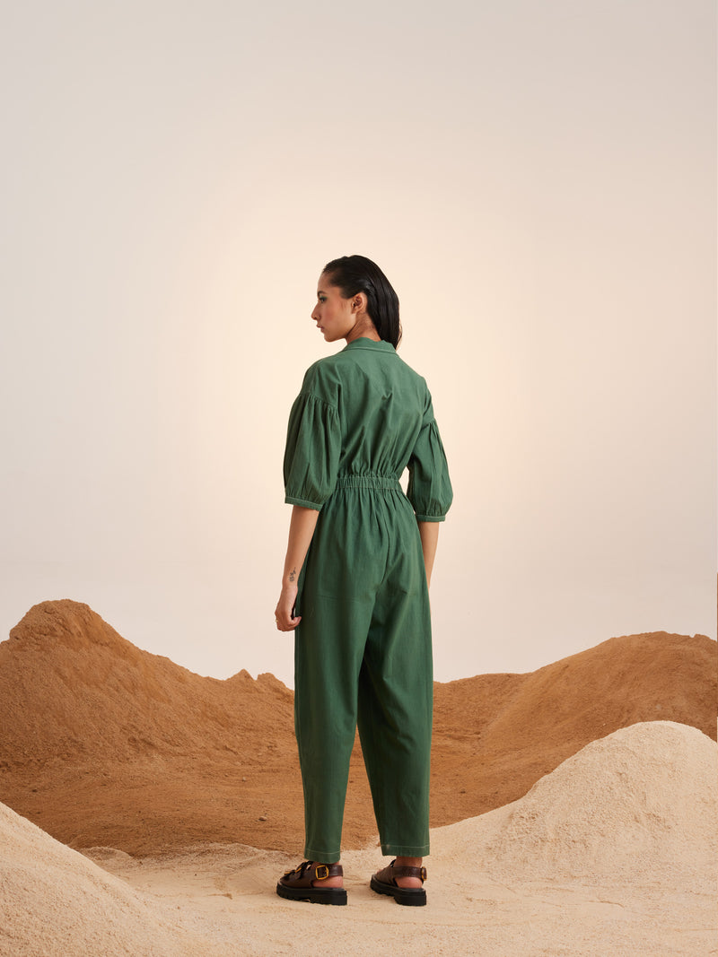 Summer Jumpsuit Topstitch Cotton Crinkle-Green-Ss25-Tsj-Grn-Cord - Shop Cult Modern