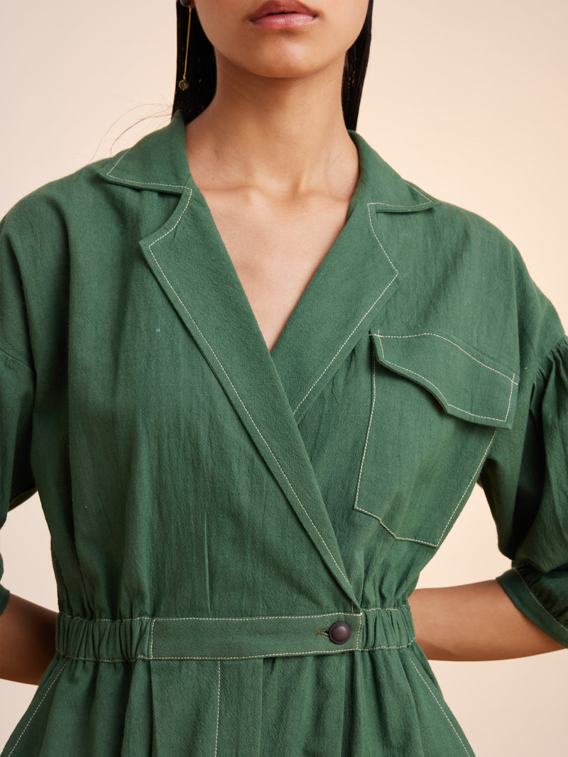 Summer Jumpsuit Topstitch Cotton Crinkle-Green-Ss25-Tsj-Grn-Cord - Shop Cult Modern