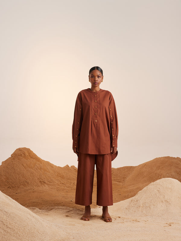 Summer Co-Ord Set Tunic Topstitched-Rust-Cotton Twill-Ss23-Tst-Set-Rst-Cord - Shop Cult Modern