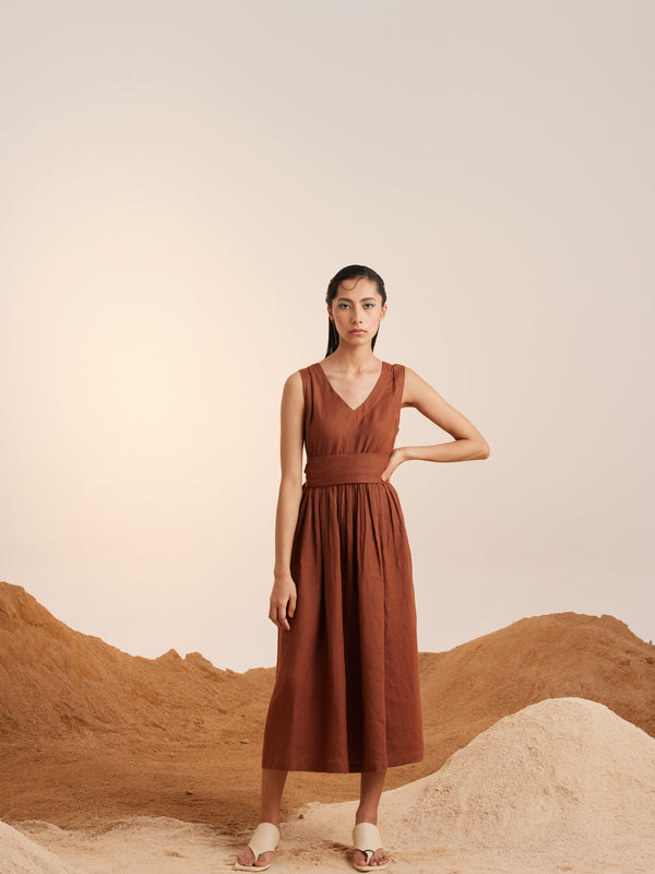 Summer Dress Sleeveless-Linen-Rust-Ss23-Sld-Rst-Cord - Shop Cult Modern