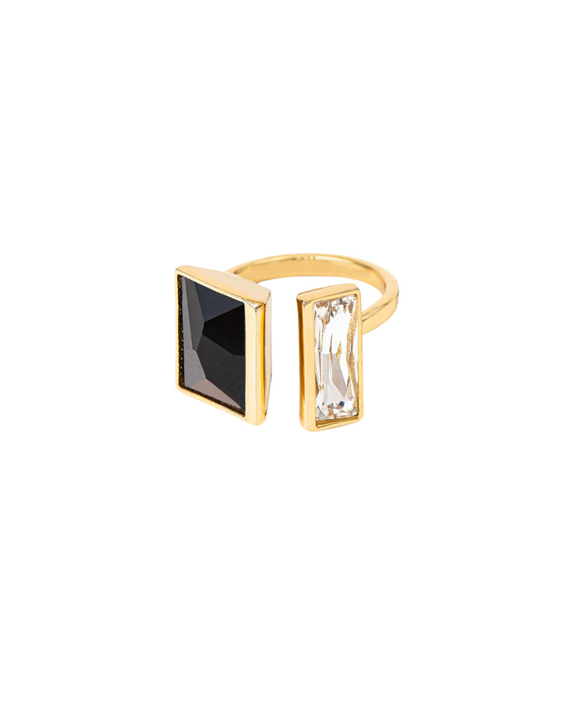 Fashion Jewelry-18k Gold Plated-Ring-Stellar Crystal-Black & White-VOYCE1016-Fashion Edit Voyce - Shop Cult Modern
