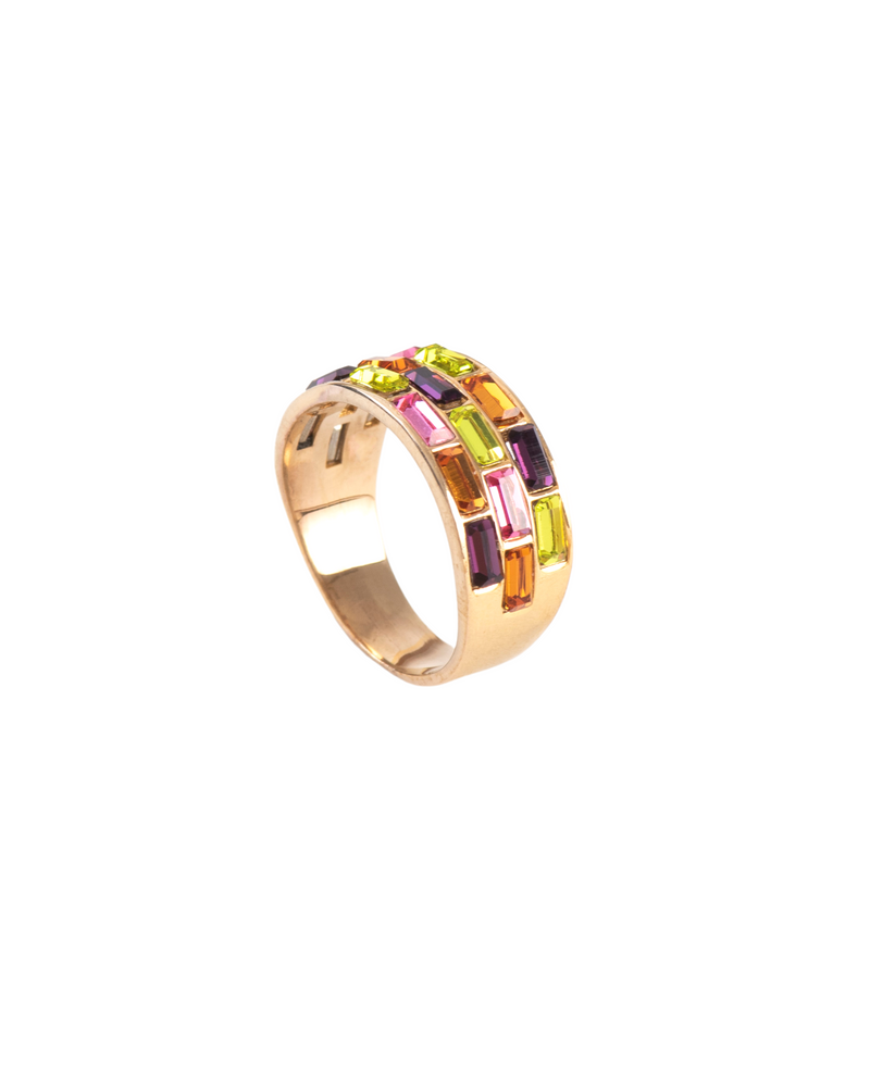 Fashion Jewelry-18k Gold Plated-Band Ring-Elysian Crystal-3 Strands-Multi-VOYCE1018-M-Fashion Edit Voyce - Shop Cult Modern