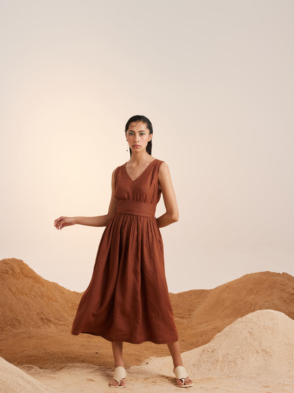 Summer Dress Sleeveless-Linen-Rust-Ss25-Sld-Rst-Cord - Shop Cult Modern