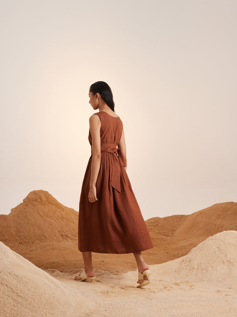 Summer Dress Sleeveless-Linen-Rust-Ss23-Sld-Rst-Cord - Shop Cult Modern