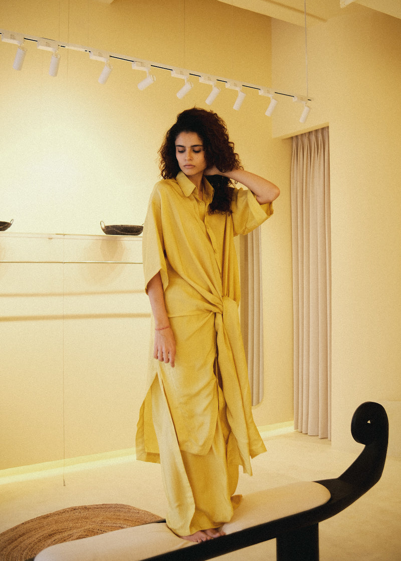 Summer Co-Ord Set of 2 Shirt Pant- Silk-Skublue-Pink-Black-Yellow-Roha 58-Fashion Edit Samadhi Vana-Ituvana - Shop Cult Modern