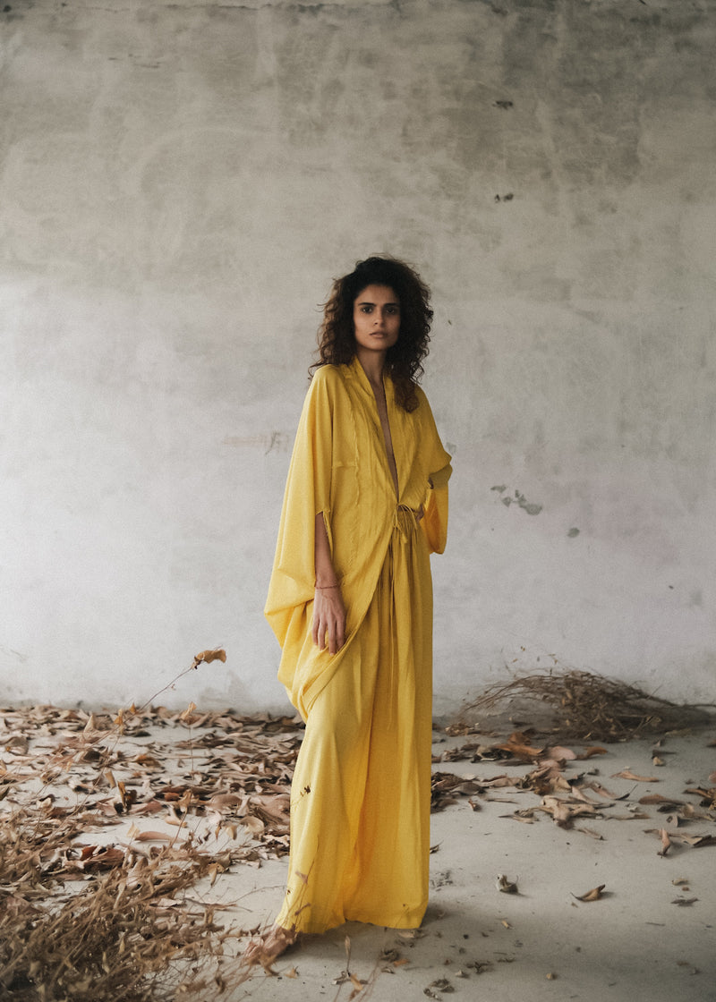 Summer Co-Ord Set of 2 Pant Robe-Silk-Pink-Skyblue-Yellow-Alipsa 57-Fashion Edit Samadhi Vana-Ituvana - Shop Cult Modern