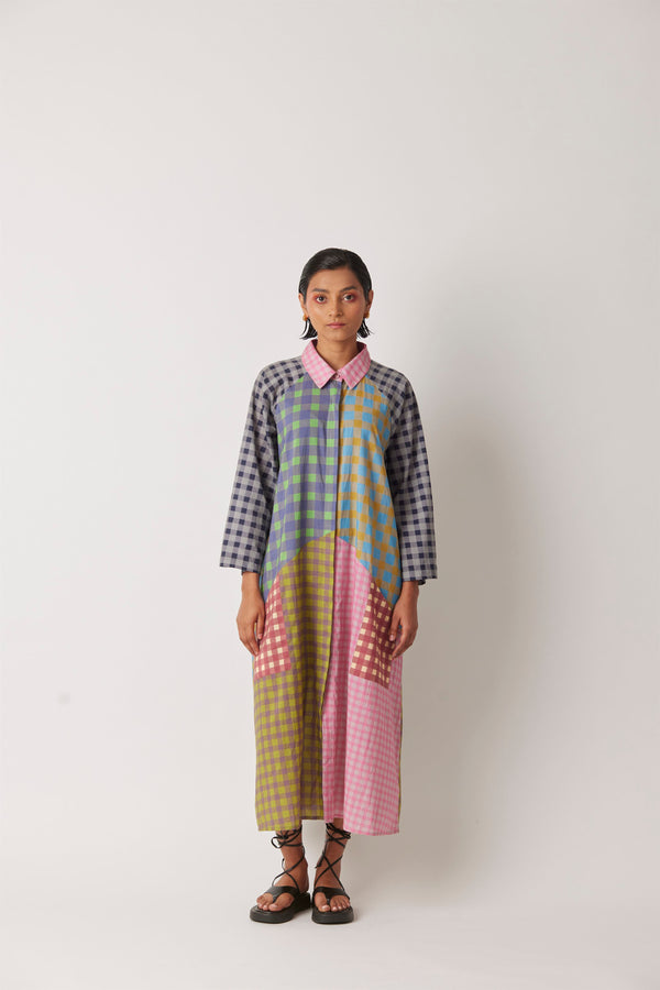 Summer Dress Shirt Long Cotton Multicheck-The Chalk Floral Story-Fashion Edit-Yc14D-71 Yc14Mck-01-Yavi - Shop Cult Modern