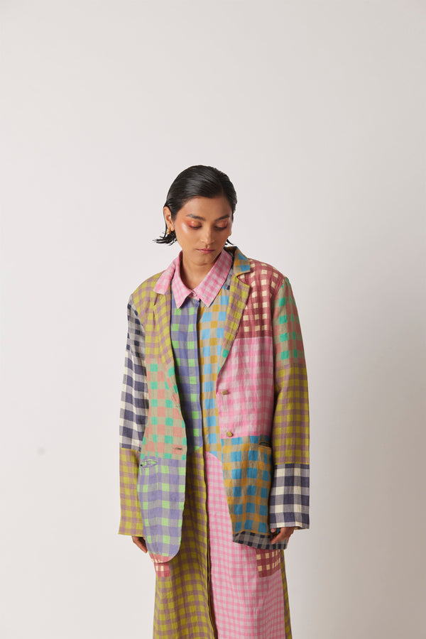 Summer Jacket Linen Multicheck Lapel-The Chalk Floral Story-Fashion Edit-Yc14Jkt-72 Yc14Mck-01-Yavi - Shop Cult Modern