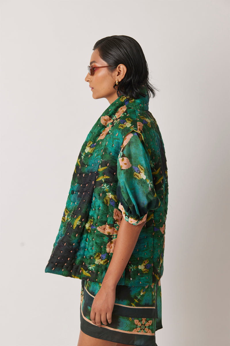 Summer Jacket Silk Structured Kantha Quilting-Kaleidoscope-Fashion Edit-Yc14Kl-03 Yc14Kl-03-Yavi - Shop Cult Modern