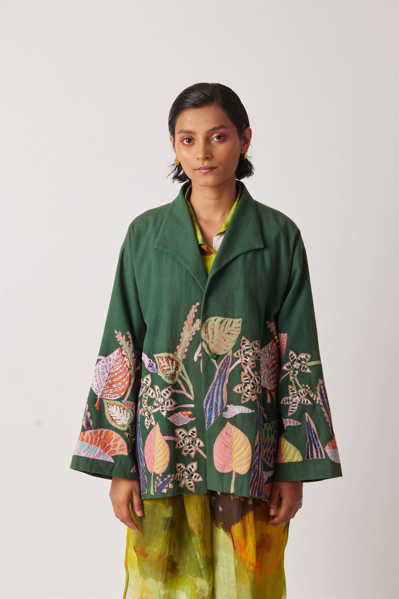 Summer Jacket Upcycled Cyoti Botanical Sustainable Patchwork Embroidery-Upcycled-Fashion Edit-Yc14Jkt-160 Yc14Bt-01-Yavi - Shop Cult Modern