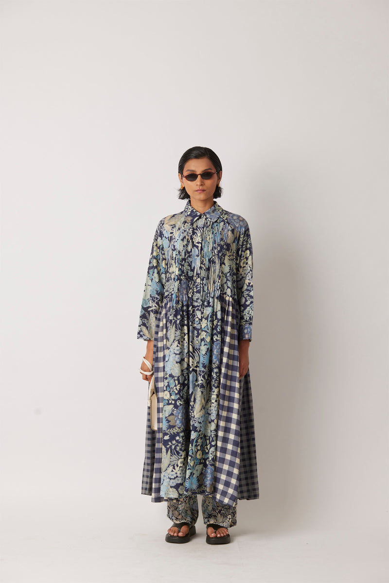 Summer Dress Long Silk Cotton Irca Floral Checks-The Chalk Floral Story-Fashion Edit-Yc14D-153 Yc14Fl-08-Yavi - Shop Cult Modern