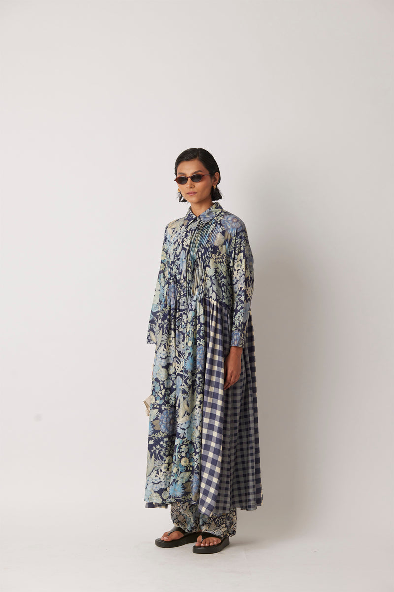 Summer Dress Long Silk Cotton Irca Floral Checks-The Chalk Floral Story-Fashion Edit-Yc14D-153 Yc14Fl-08-Yavi - Shop Cult Modern