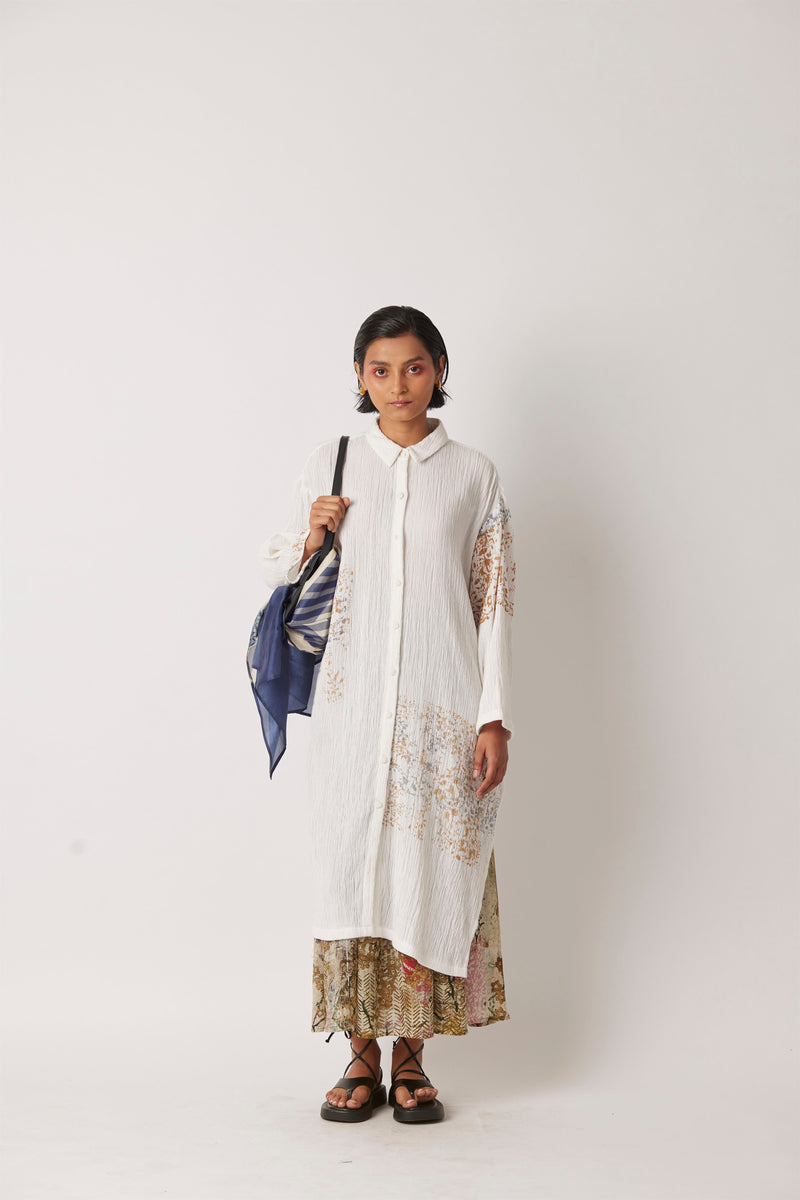 Summer Dress Shirt High-Low Cotton Calla Print-White On White-Fashion Edit-Yc14D-132 Yc14Sp01-A-Yavi - Shop Cult Modern