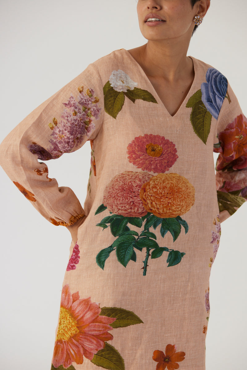 New Season Fall 23/Summer 24-Dress-Linen-Short-Vintage Garden Beige-YAMBB03-Fashion Edit Yam - Shop Cult Modern