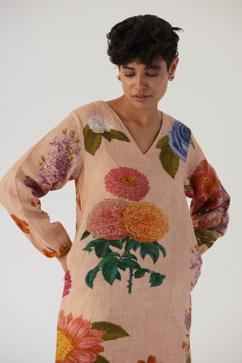 New Season Fall 23/Summer 24-Dress-Linen-Short-Vintage Garden Beige-YAMBB03-Fashion Edit Yam - Shop Cult Modern