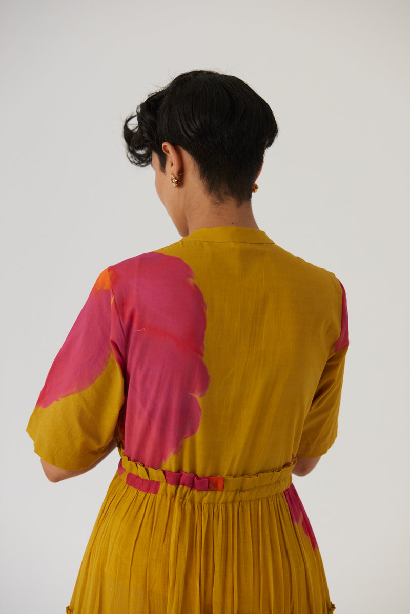 New Season Fall 23/Summer 24-Dress Cotton/Mulmul Tiered Pink Poppies Mustard-YAMBB16-Fashion Edit Yam - Shop Cult Modern