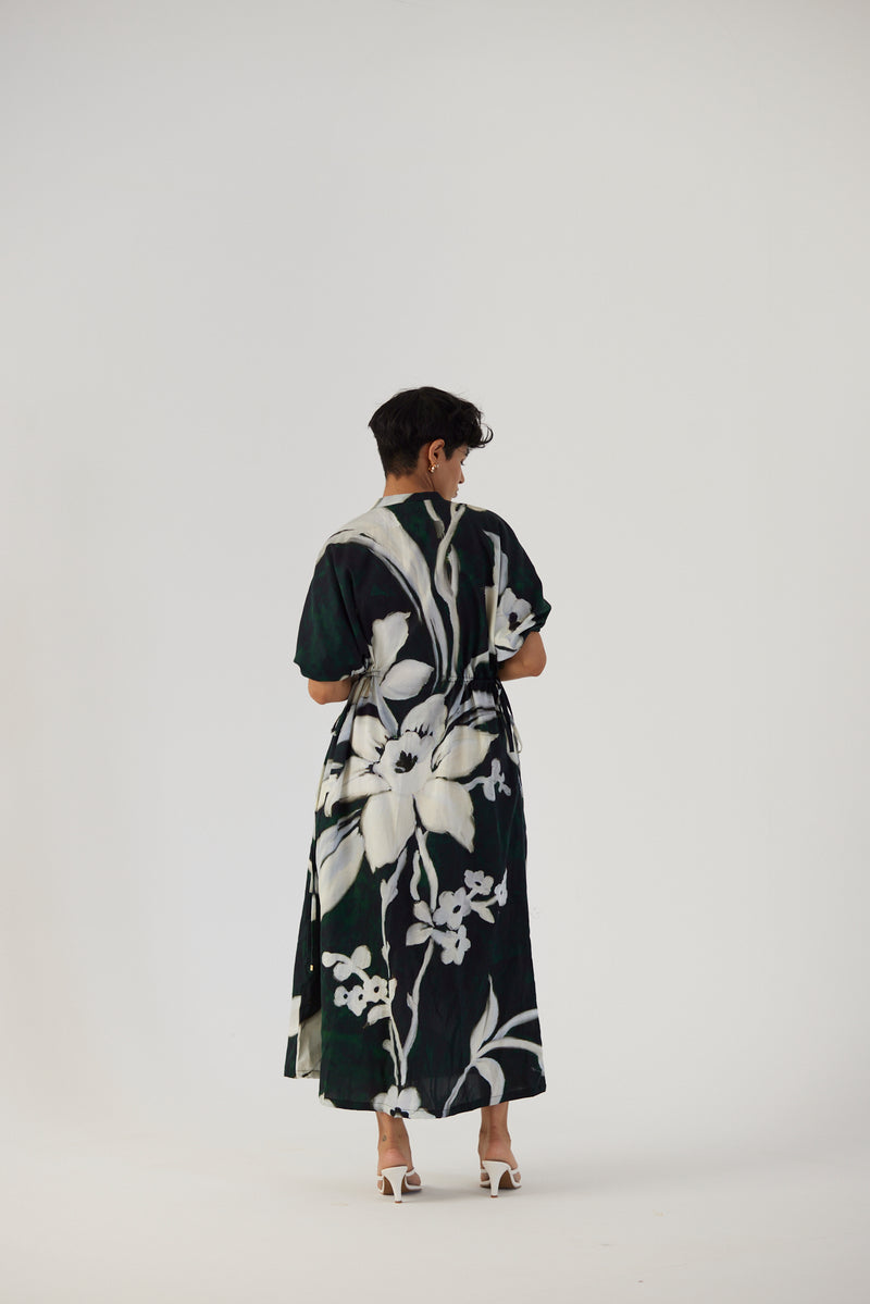 New Season Fall 23/Summer 24-Dress Cotton Satin Chicory Side Tie-Up Black-YAMBB21-Fashion Edit Yam - Shop Cult Modern